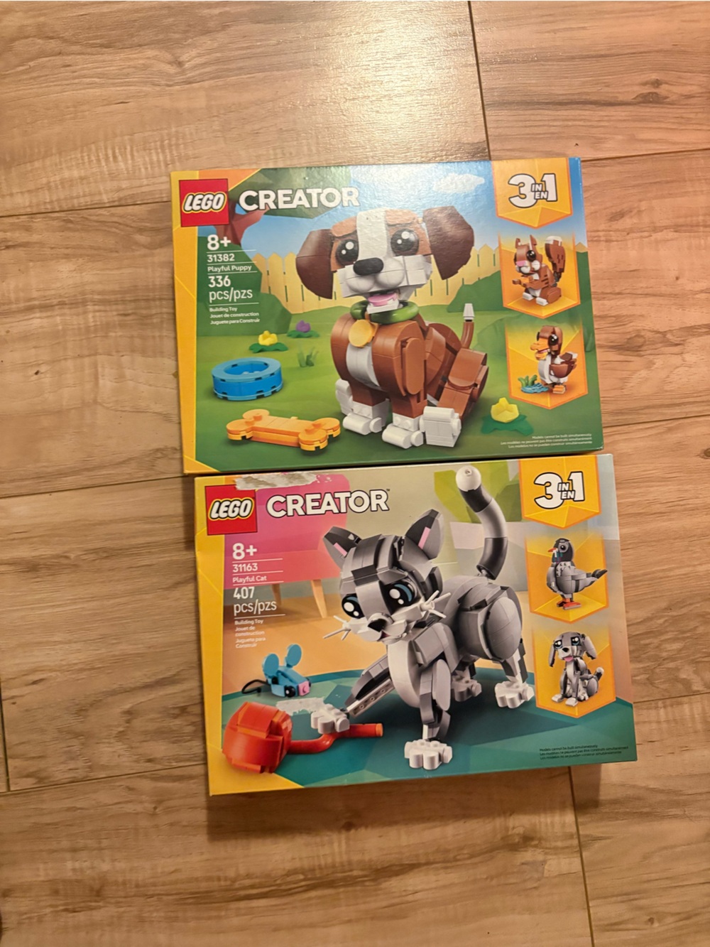 Lego Creator 3in1 Dog (Brown, White) & Cat (Gray, Black) Building Sets